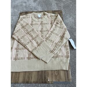 Design History Winter Wheat Geometric Crewneck Pullover Sweater Size Large